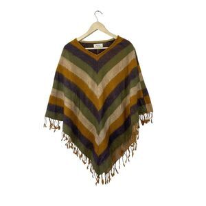WVN For You One Size Poncho Sweater NEW Fringe Boho Southwestern Striped Womens